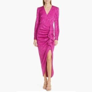 NWT Veronica Beard Weiss Side Ruffle Long Sleeve Silk Blend Dress